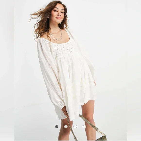 New Free People White ari mini smock dress Medium - Picture 2 of 16